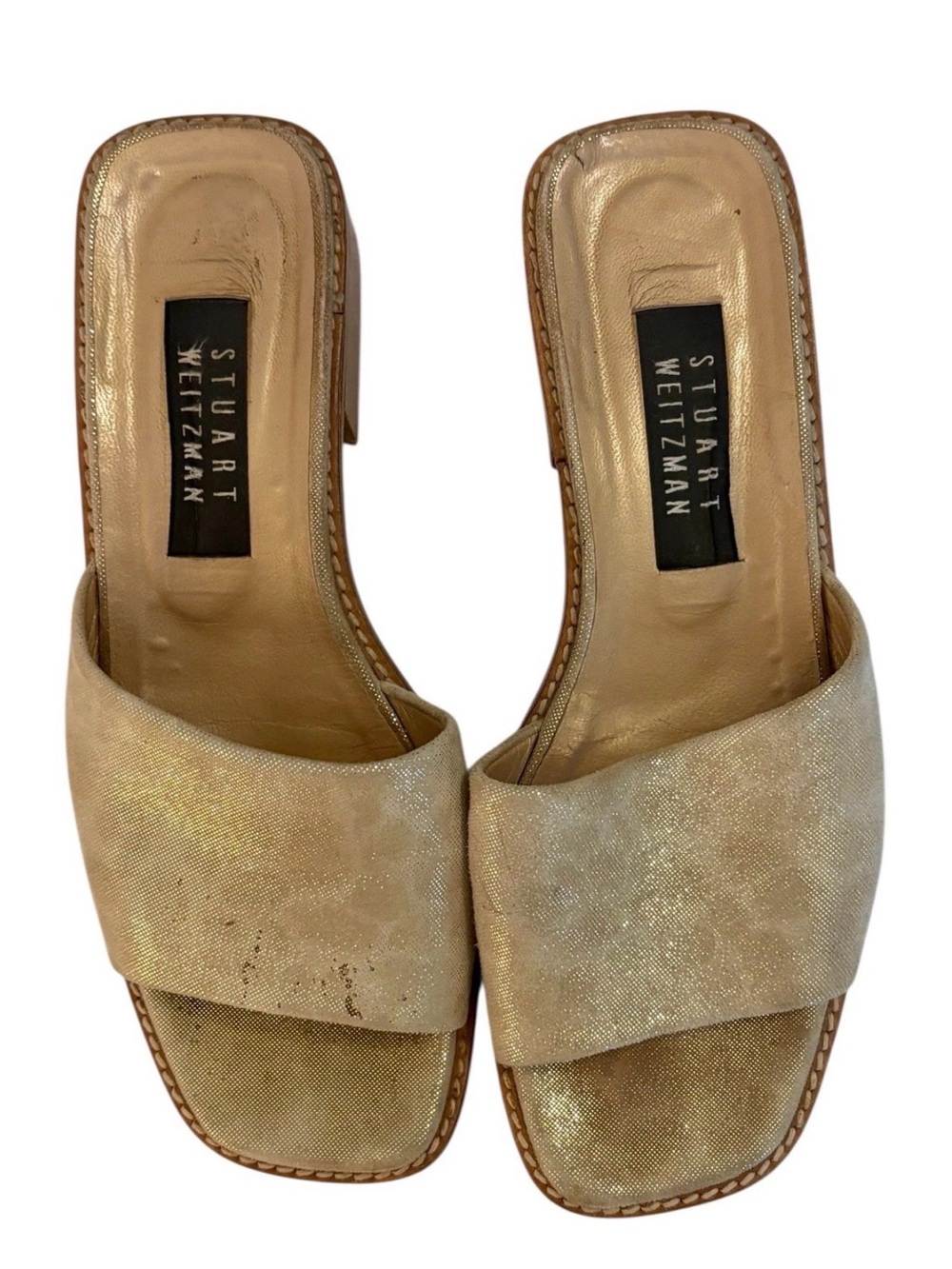 Stuart Weitzman metallic Gold Slip On Sandals Size 7.5